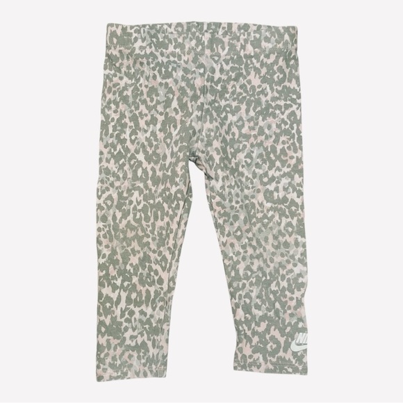 Nike Leopard Print Leggings pull-on elastic waist grey echo pink Girls 24 Mo - Picture 1 of 8